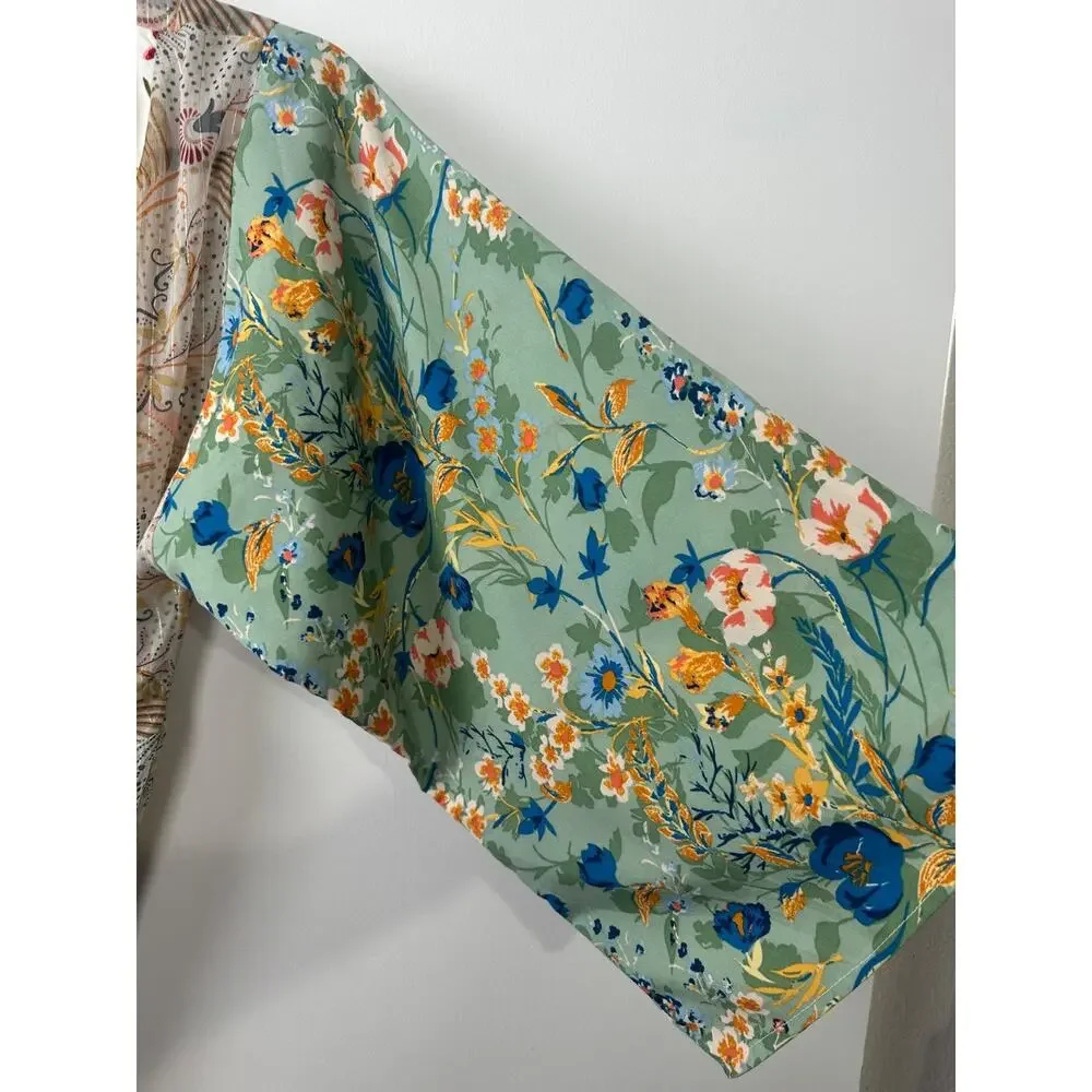 Anthropologie Dani Floral Kimono One size with Belt Maxi length Cardigan A16 - Picture 6 of 8